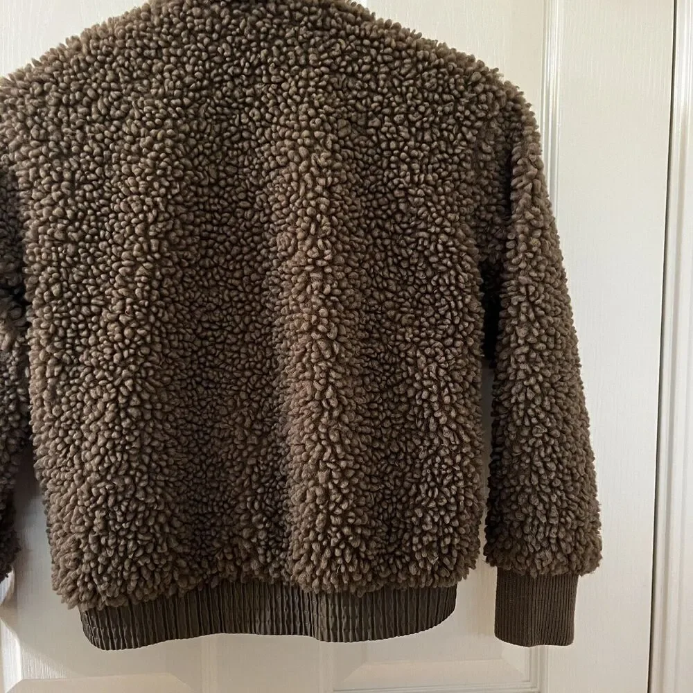 Art Class Sherpa Bomber Jacket Olive Green Snap Front Girls Size Medium 7-8
